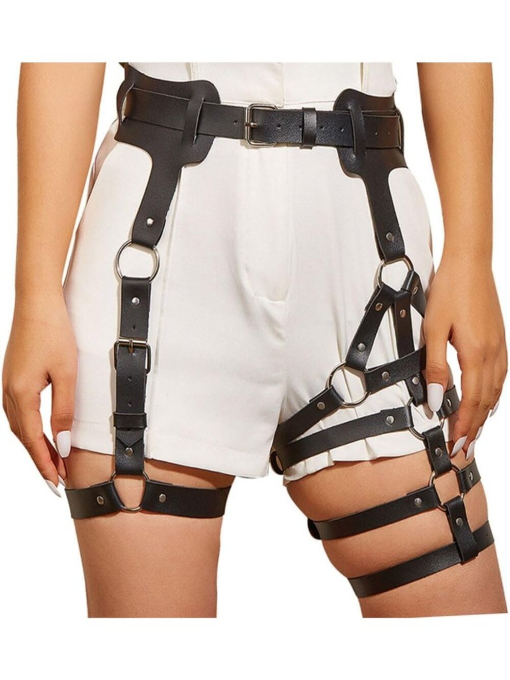 Punk Leather Leg Harness & Garters - Black Thigh Holster Body Jewelry for Rave